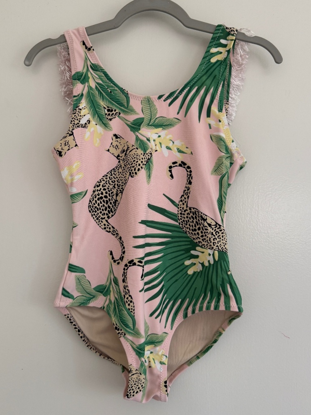 Shade Critters Tropical Leopard Print Swimsuit with Fringe Trim Size 6